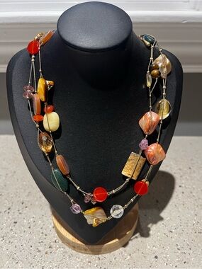 Lia Sophia Multicolor Glass Bead Layered Necklace - Elegant Statement Jewelry